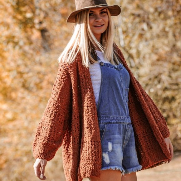 LAST ONE Rust Bell Sleeve Open Cardigan Sweater - Picture 3 of 8